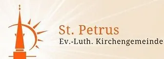 Logo der Ev.-Luth. Kirchengemeinde St. Petrus, mit Kirchturm und Sonnenstrahlen.
